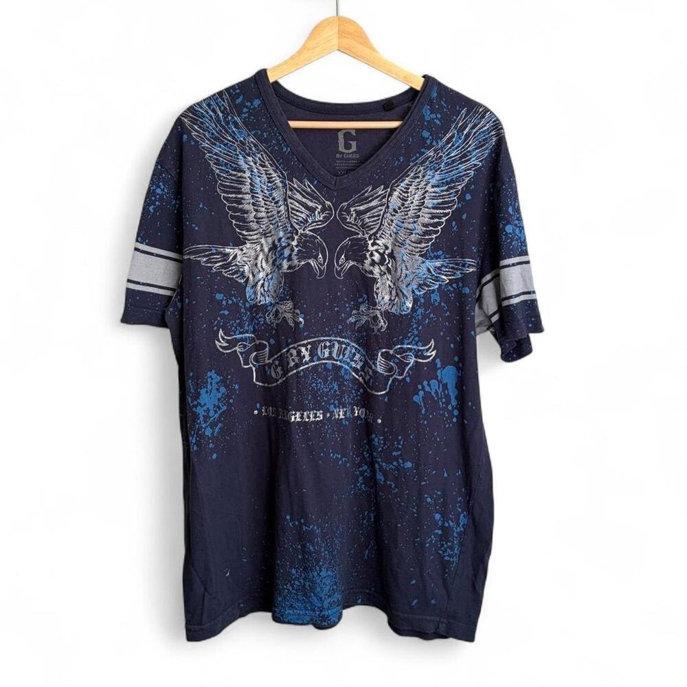 Vintage Y2K Guess Affliction Style Tee Eagle Mens 2XL V-Neck 2000s Mallcore